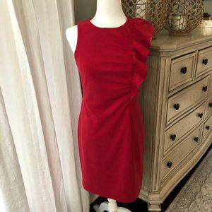 Vince Camuto Red Ruffle Shoulder Sheath Dress Sz 2